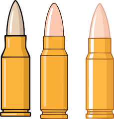 Three illustrated bullets, varying in shade of casing and tip color.