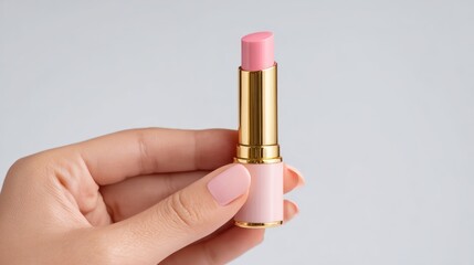Light pink lipstick in hand