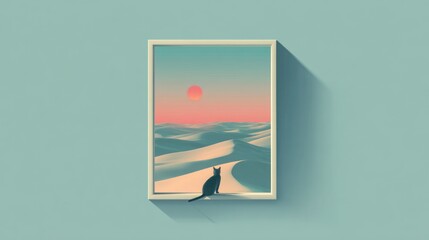 Cat looking at desert sunset