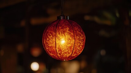 Warm and Vibrant Asian Lantern Illuminates Cozy Setting with Intricate Designs and Soft Glow in Evening Atmosphere