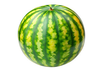 Green yellow vibrant, whole watermelon isolated on white and transparent background