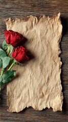 Red roses on vintage paper