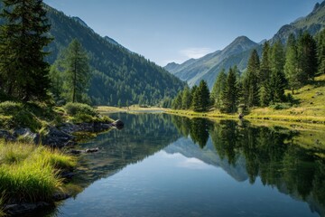 Tranquil reflection of a mountain lake alpine region landscape photography serene environment nature's beauty