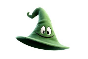 A laughing witch’s hat with blinking eyes and bouncing brim, 3d animation, isolated on a white background, in a simple style, with a transparent PNG