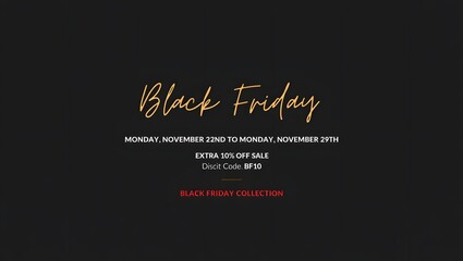 Elegant black friday sale announcement with golden script and red call to action