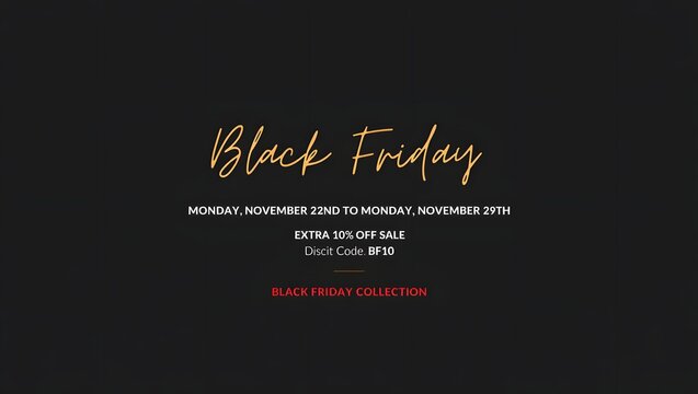 Elegant black friday sale announcement with golden script and red call to action