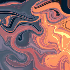 Fiery abstract swirls in warm orange, peach, and red hues blend with soft grays for a bold and elegant digital liquid background.
