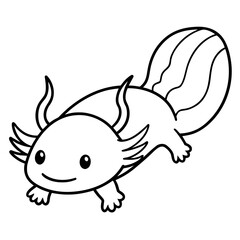 Axolotl Kawaii Line Art Vector
