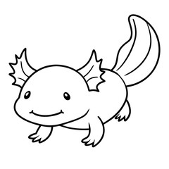 Axolotl Kawaii Line Art Vector