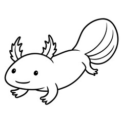 Axolotl Kawaii Line Art Vector