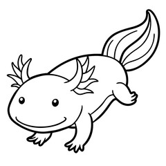 Axolotl Kawaii Line Art Vector