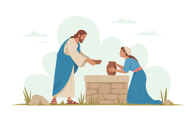 Jesus speaks to Samaritan woman at the well
