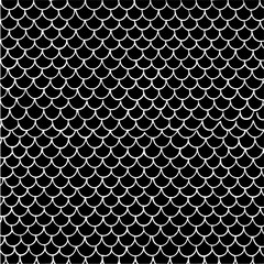 Seamless pattern of white fish scales on a black background creating a textured and repetitive design element