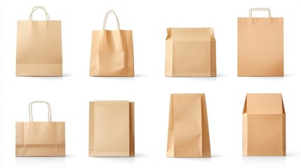 Assorted Brown Paper Bags Isolated on White Background