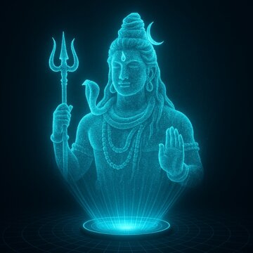 Holographic 3D Shiva Projection &ndash; Digital Lord Shiva Art