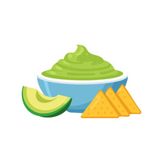 Delicious guacamole served with nachos and avocado slices, a delightful culinary image