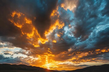 Fototapeta premium Dramatic sunset sky with fiery clouds