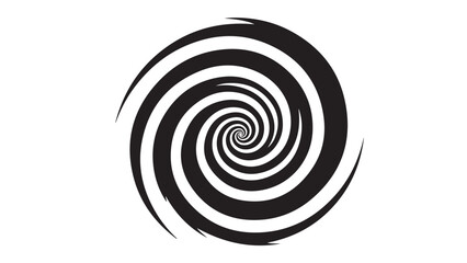 Black and white spiral graphic illustration on a white background. Decorative design element.