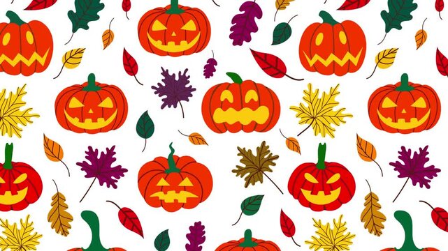 Halloween pumpkin pattern with fallen leaves horizontal video