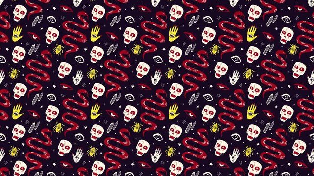 Magical Halloween pattern with magical symbols. Horizontal video