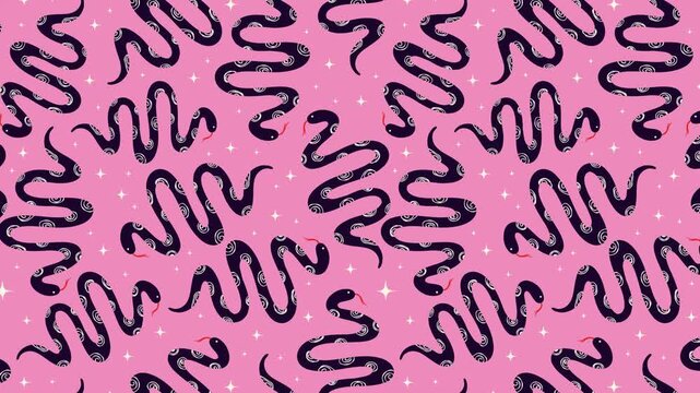 Pink pattern with purple magical snakes. Halloween horizontal video