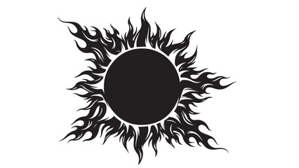 Fiery Sun Design Element, Black and White Vector Illustration