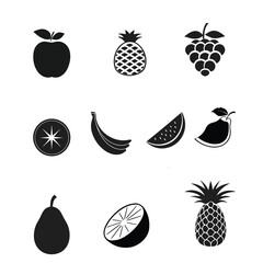 Collection of black fruit icons in silhouette style