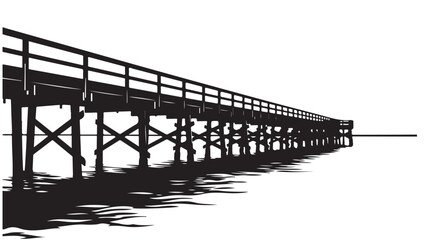 Black and white illustration of a long pier extending into the water