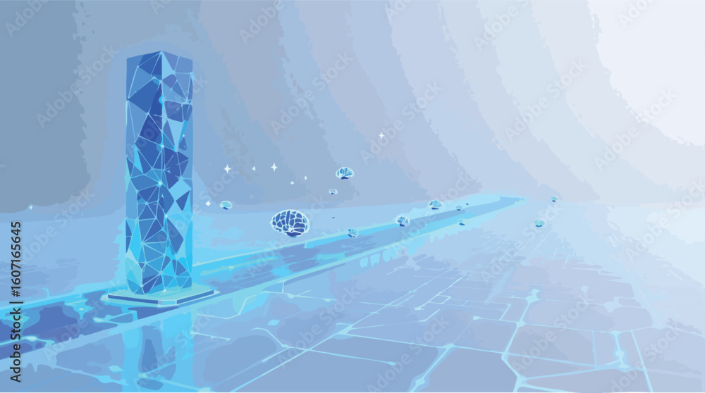 Poster abstract depiction of artificial intelligence and its influence in the modern world.