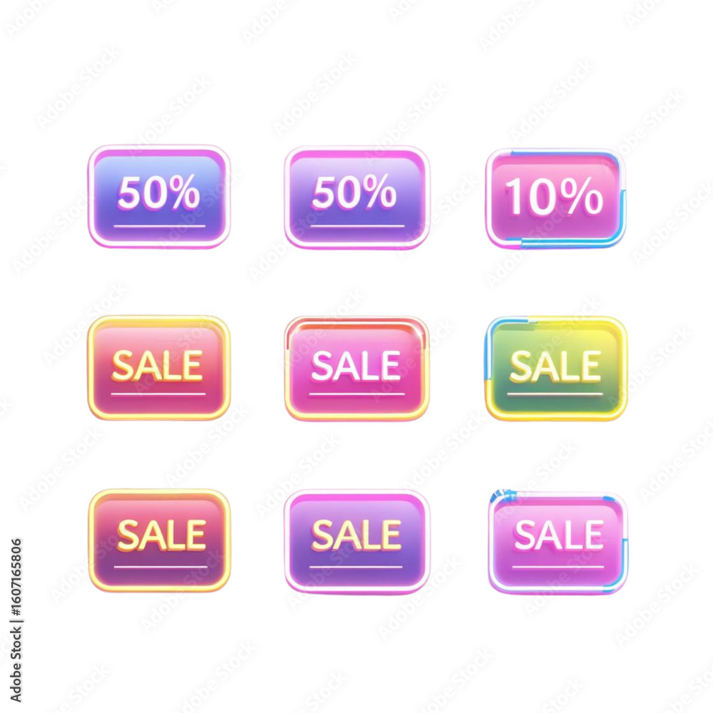 Poster sale and discount buttons isolated on a transparent background