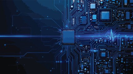 Fototapeta premium Abstract digital technology background displaying computer chip and electronic circuitry design.