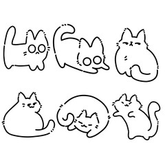 set of funny cats line art outline 