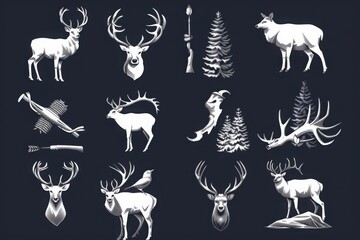 Hunting vector icon set. wildlife illustration sign collection. deer symbol.
