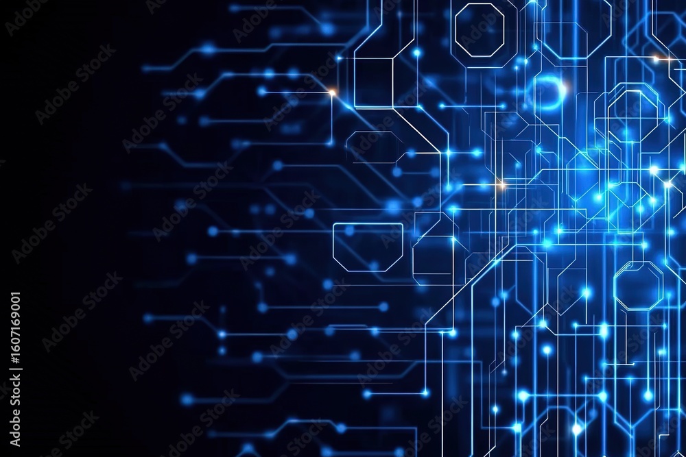 Poster abstract glowing circuit board background with data flow, high-tech vector illustration of digital n