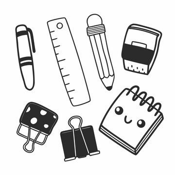 Cute and Trendy Back to School Stationery Icons &ndash; Flat Vector Set