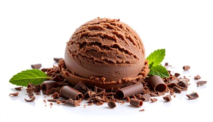 Chocolate ice cream scoop with chocolate shavings