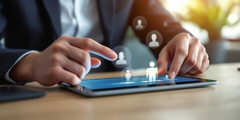 Businessman interacting with digital interface on tablet device  