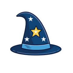Blue wizard hat with stars and a moon symbol