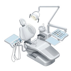 Dental chair with equipment, representing dentistry and oral care.