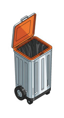 Waste bin with orange lid, designed for sorting and recycling trash.