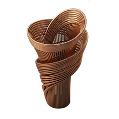 Twisted wooden sculpture, symbolizing modern design or art installation.