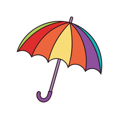 Colorful rainbow umbrella open against white background