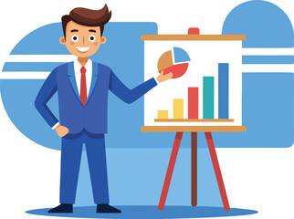 Fototapeta premium Businessman presenting financial data on a whiteboard with charts and graphs