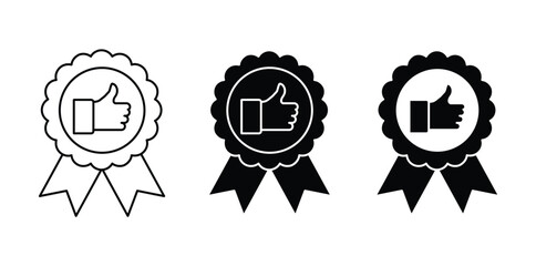 Approval thumb up medal icon set certified quality badge