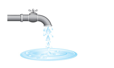 Water Faucet with Flowing Drops Vector