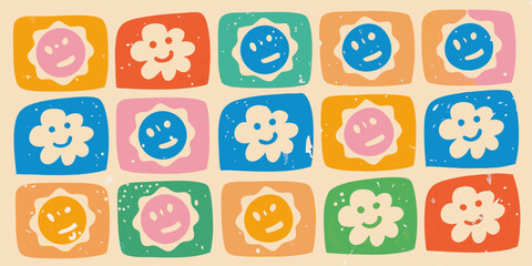 Collection of funky crayon-drawn doodles, geometric shapes, naive lines, and primitive figures. Hand-drawn vector stickers.