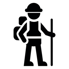 Black Silhouette of a Hiker with Backpack and Walking Stick Icon Design