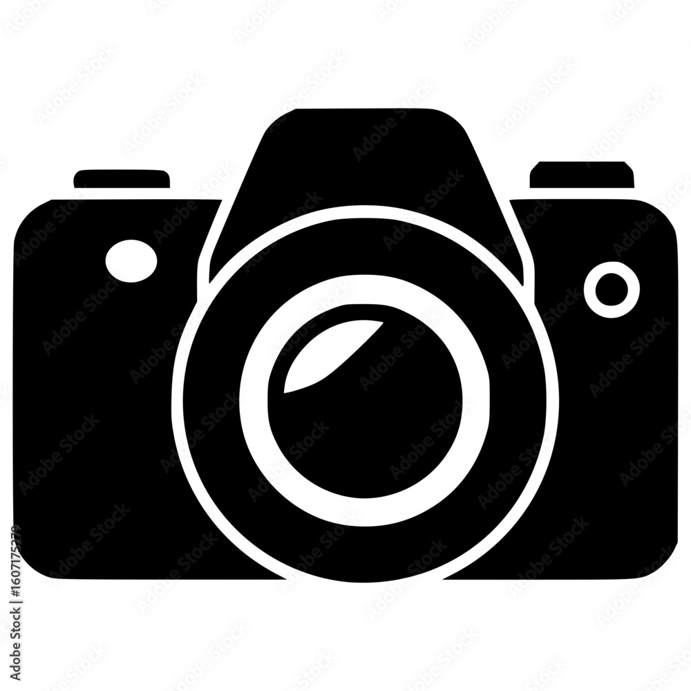 Aufkleber vector icon of a camera in simple black design for graphic use