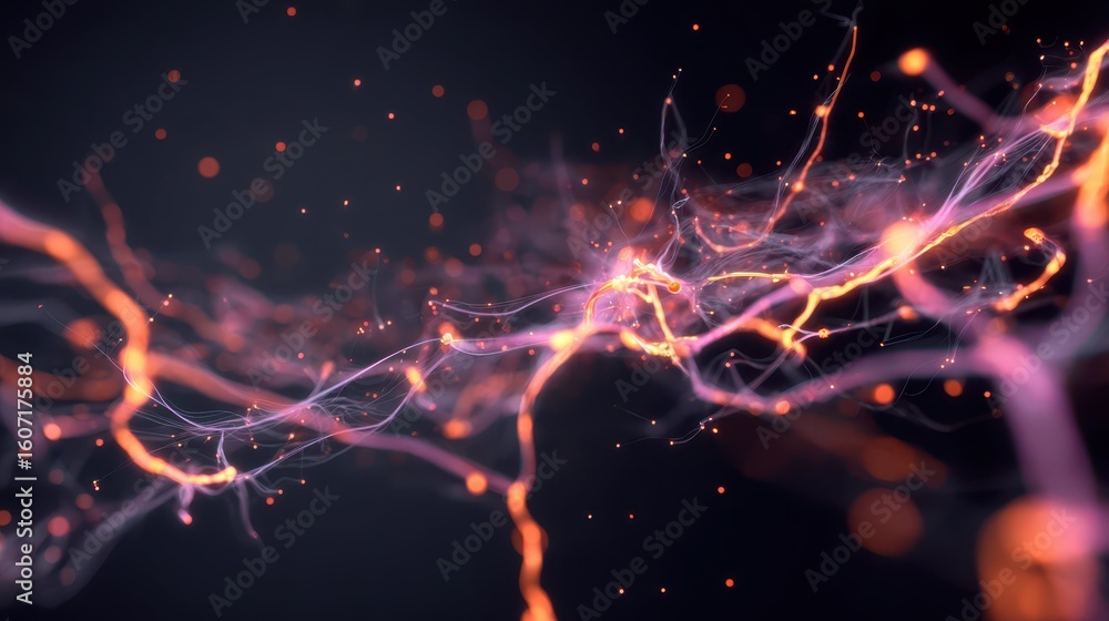 Poster abstract electric lines forming neural network in dark background