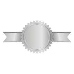 Silver stamp with horizontal ribbons isolated on white